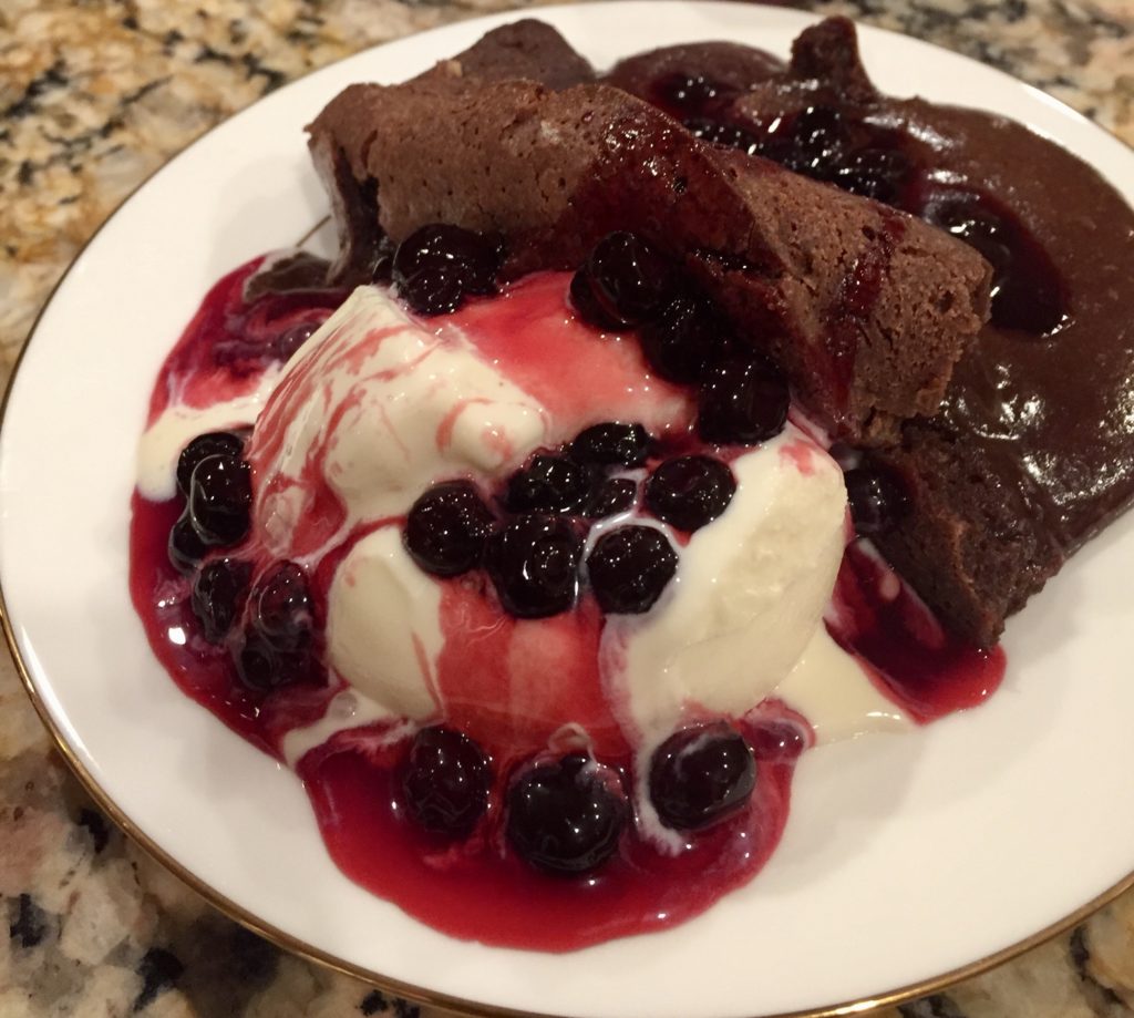 Molten Chocolate Cakes with Warm Huckleberry Sauce